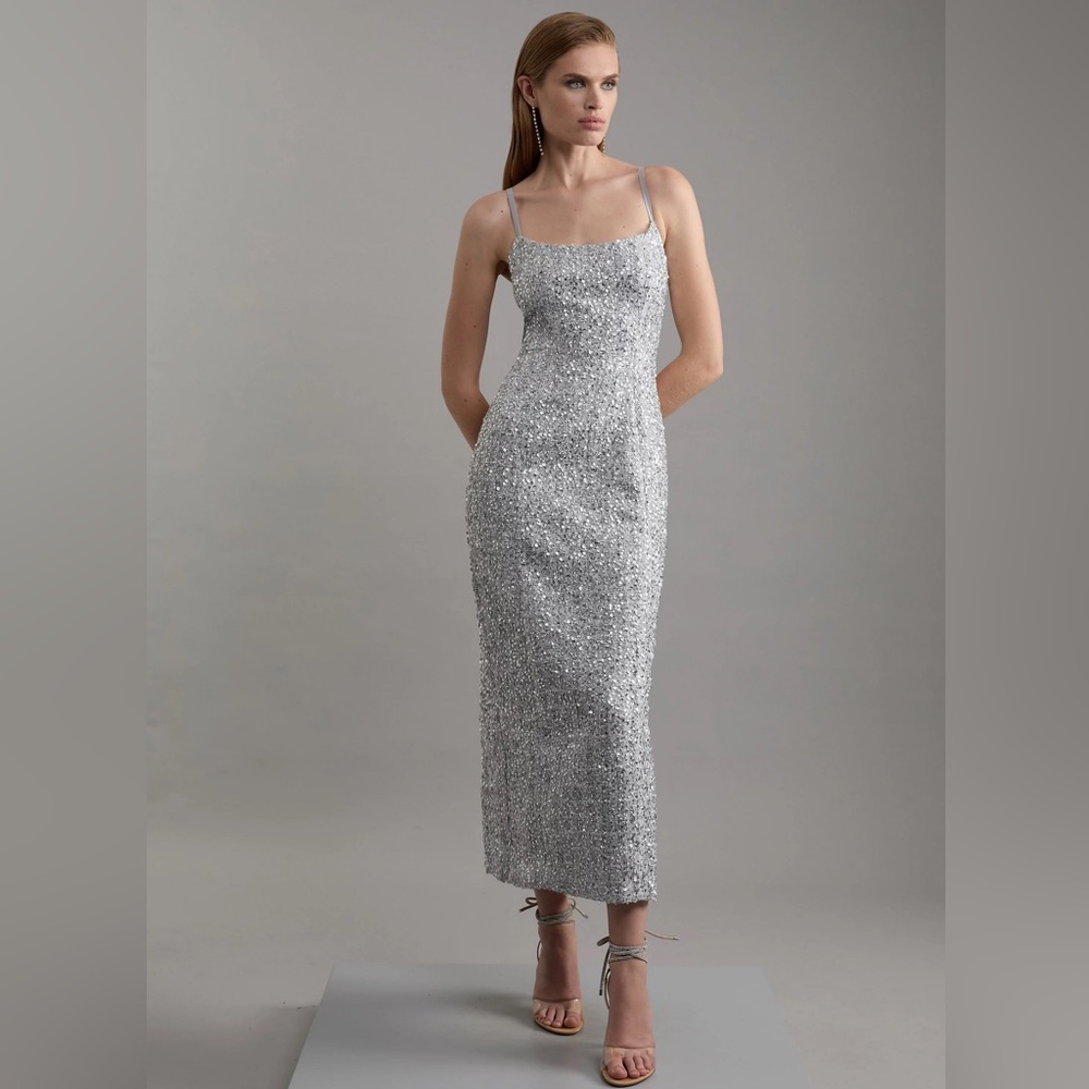 Karen Millen Silver Sequin Maxi Dress